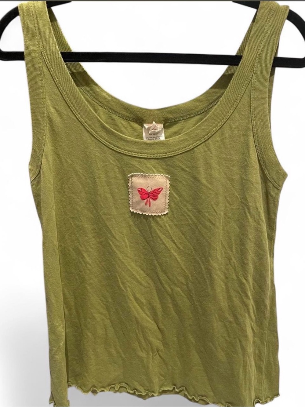 Munki Munki Vintage Y2K Green Butterfly Patch Tank Cottagecore Boho Top Size XL